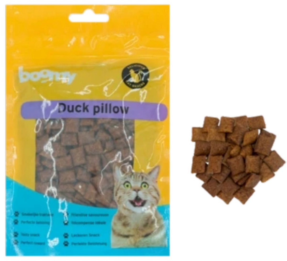 Boomy - Pillows - Kattensnacks met eend - Krokante kattensnoepjes met zachte vulling - 2 x 100g