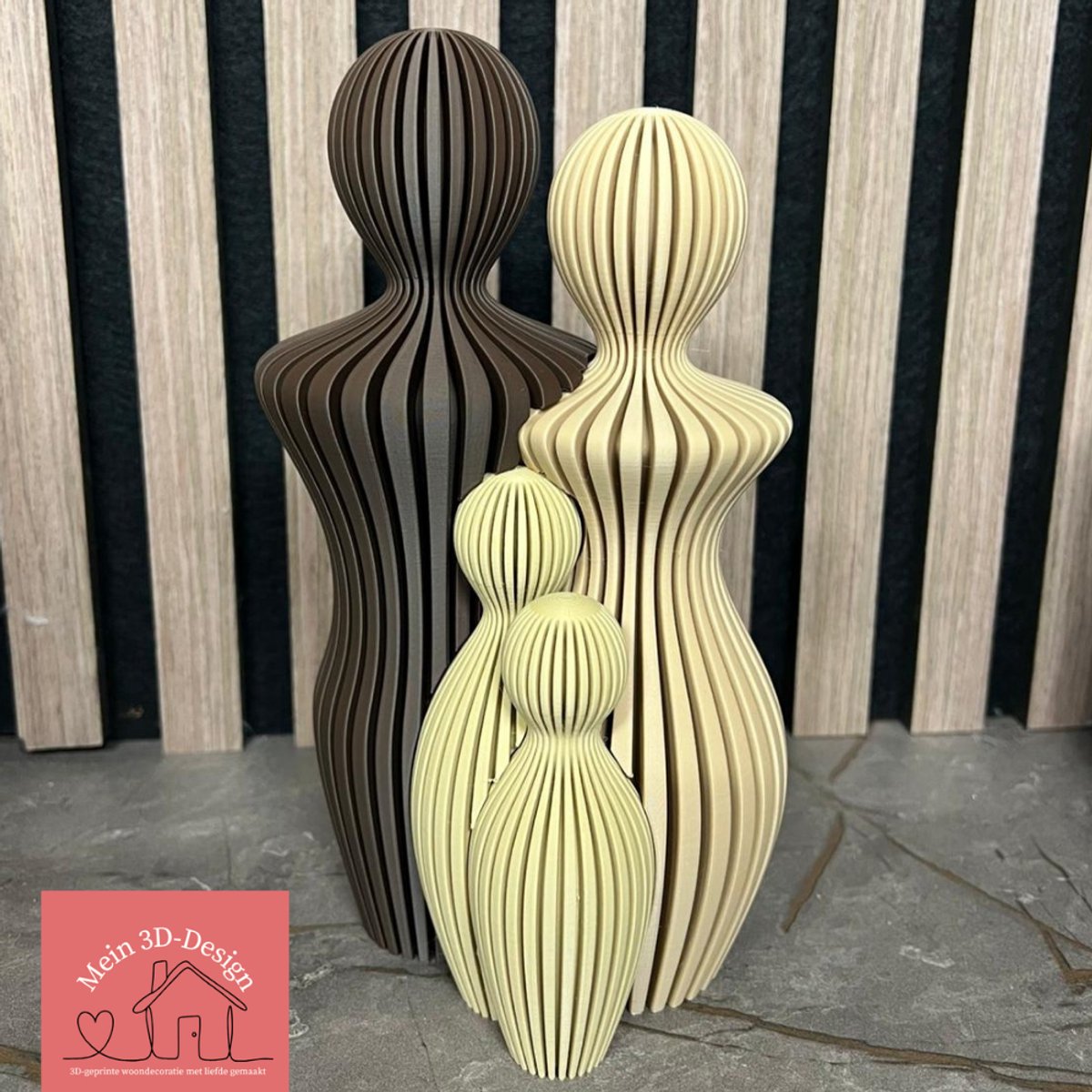 Familie-/ Gezinsbeeld - Ouders met 2 kinderen - Donkerbruin/ Latte/ Woestijn - 3D geprint