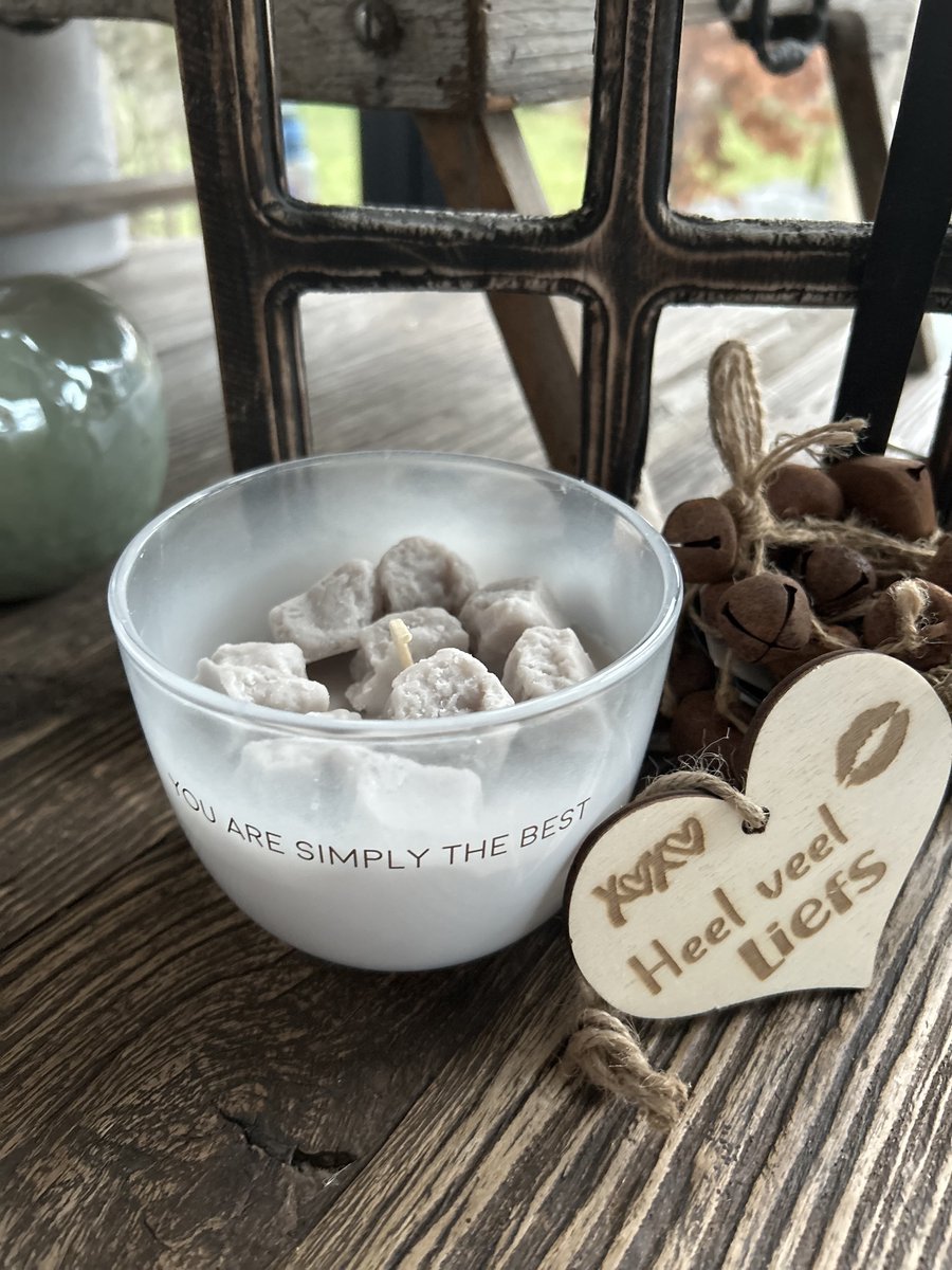 Creaties van hier Sojakaars You are simply the best met houten hartje - 11 cm - Glas