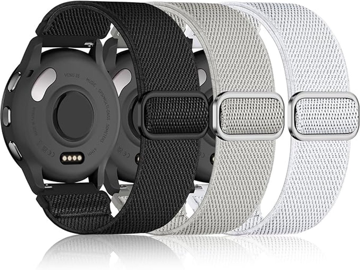 3 stuks armband compatibel met Garmin Venu 2S/Venu 3S/Vivoactive 4S/Vivomove 3S/Forerunner 255S/265S, elastische band voor Garmin Venu 2S, dames en heren
