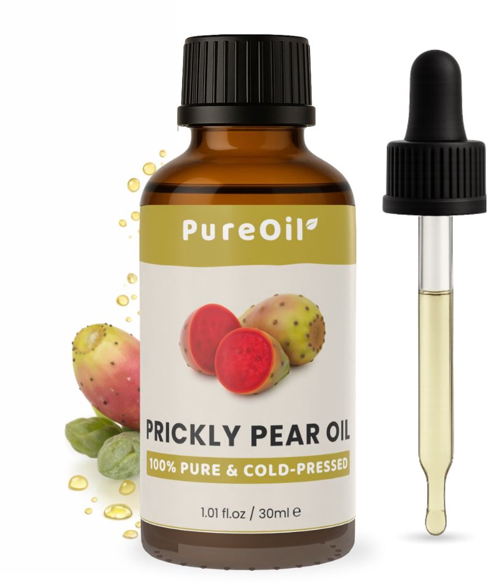 PureOil – Cactusvijgolie – 30ml - Koudgeperst & Hexaanvrij – 100% Puur, Natuurlijk – Cactusolie - Prickly Pear Seed Oil - Voor Haar | Huid | Gezicht | Scalp | Wimpers | Wenkbrauwen | Nagels | Massage - Haarolie