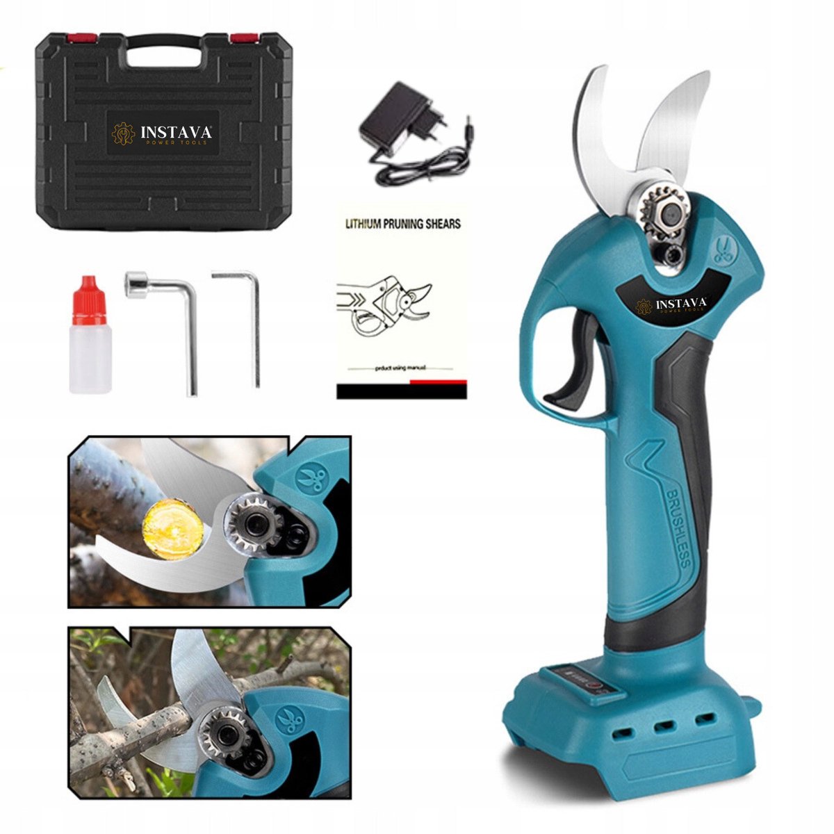 Instava Accu Snoeischaar – 35 mm – Zonder Accu – Elektrische Snoeischaar – Makita LXT 18V Accu Compatibel – Opbergkoffer & Accessoires