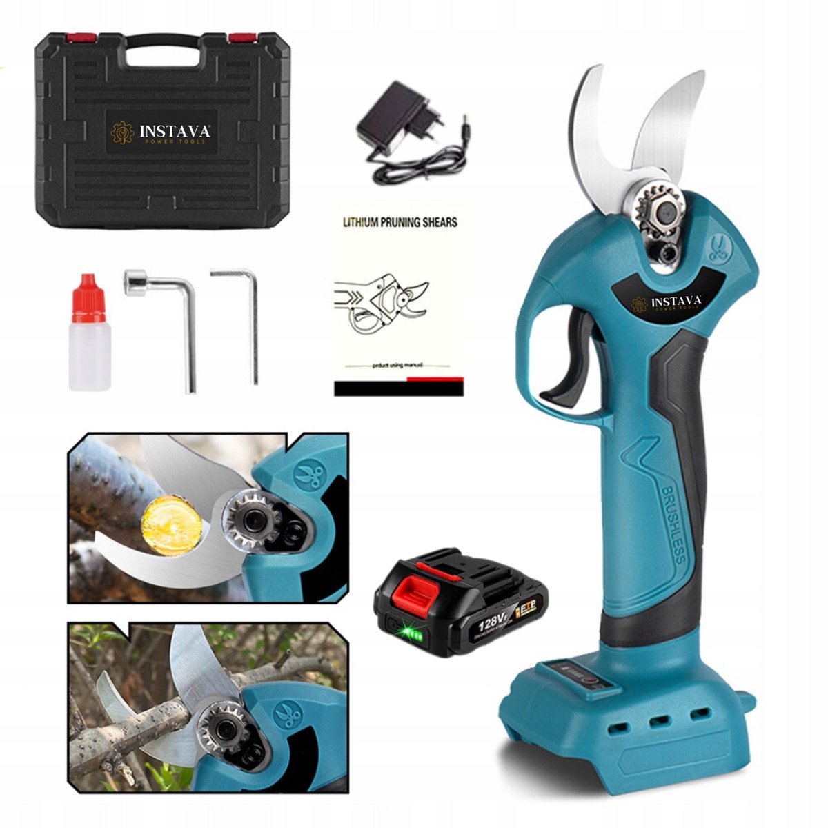 Instava Accu Snoeischaar – 35 mm – Incl. 1 Accu (2.0Ah) – Elektrische Snoeischaar – Makita LXT 18V Accu Compatibel – Opbergkoffer & Accessoires