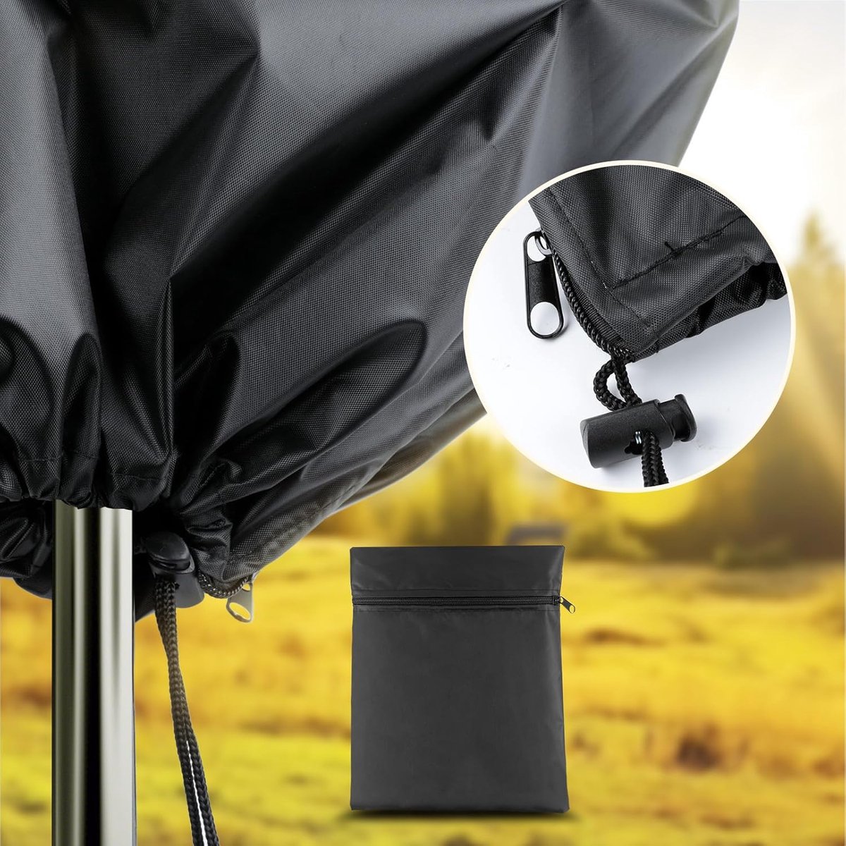 Famanu Beschermhoes voor parasol - met stang - grote zweefparasol - beschermhoes voor 2 tot 4 m - rond en vierkant - 210D Oxford - weerbestendig - u Zwart