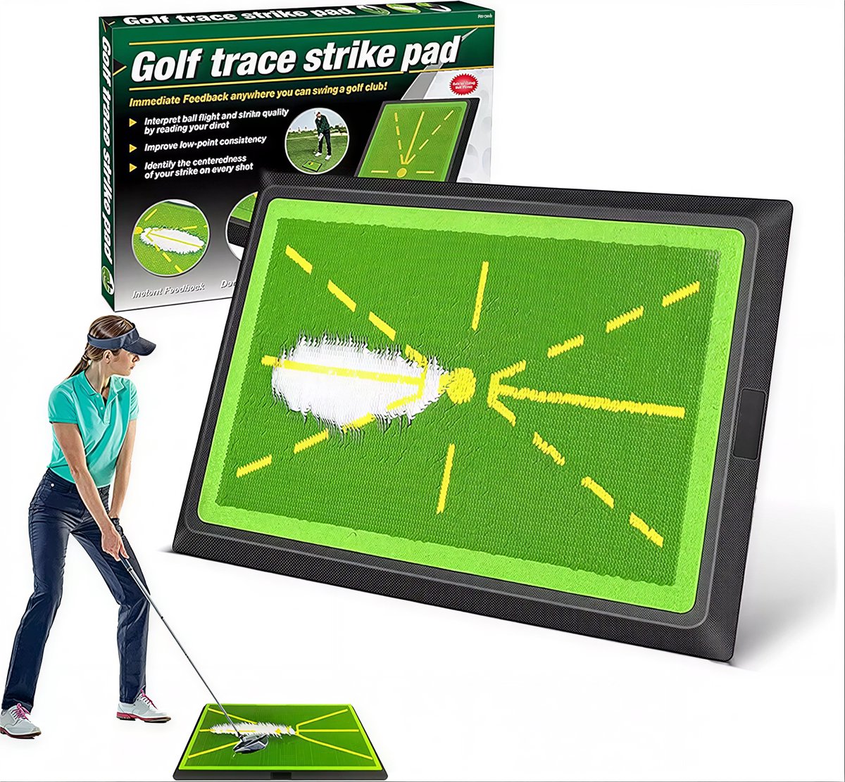 Stripe golf mat, swing training met trace analyse, pad en balcontact