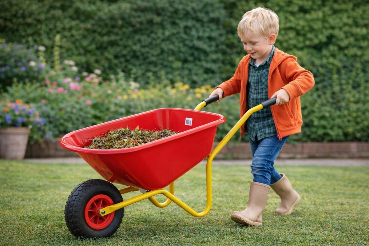 Talen Tools - Kinderkruiwagen met luchtband - Hoogwaardige kwaliteit -Kinderspeelgoed - Metaal/Kunststof - Rood/Geel — afbeelding 2