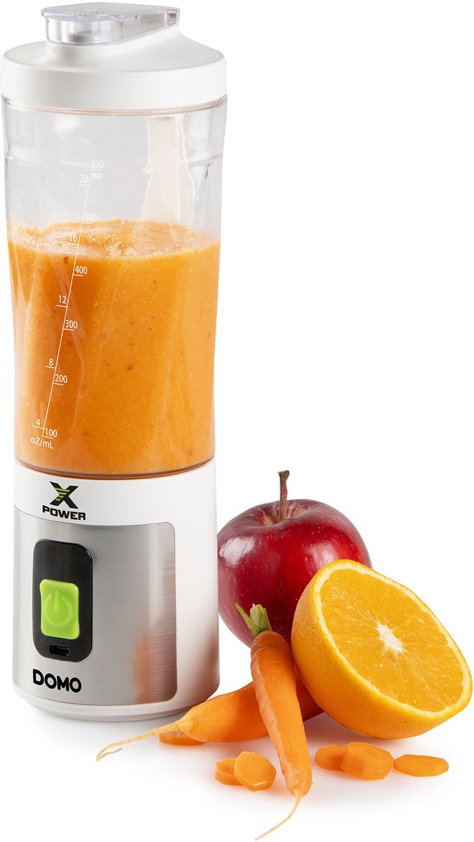 DOMO DO752BL Xpower Blender To Go - Draagbare Blender – Oplaadbaar – 600ml – BPA-vrije Tritan Fles – Wit