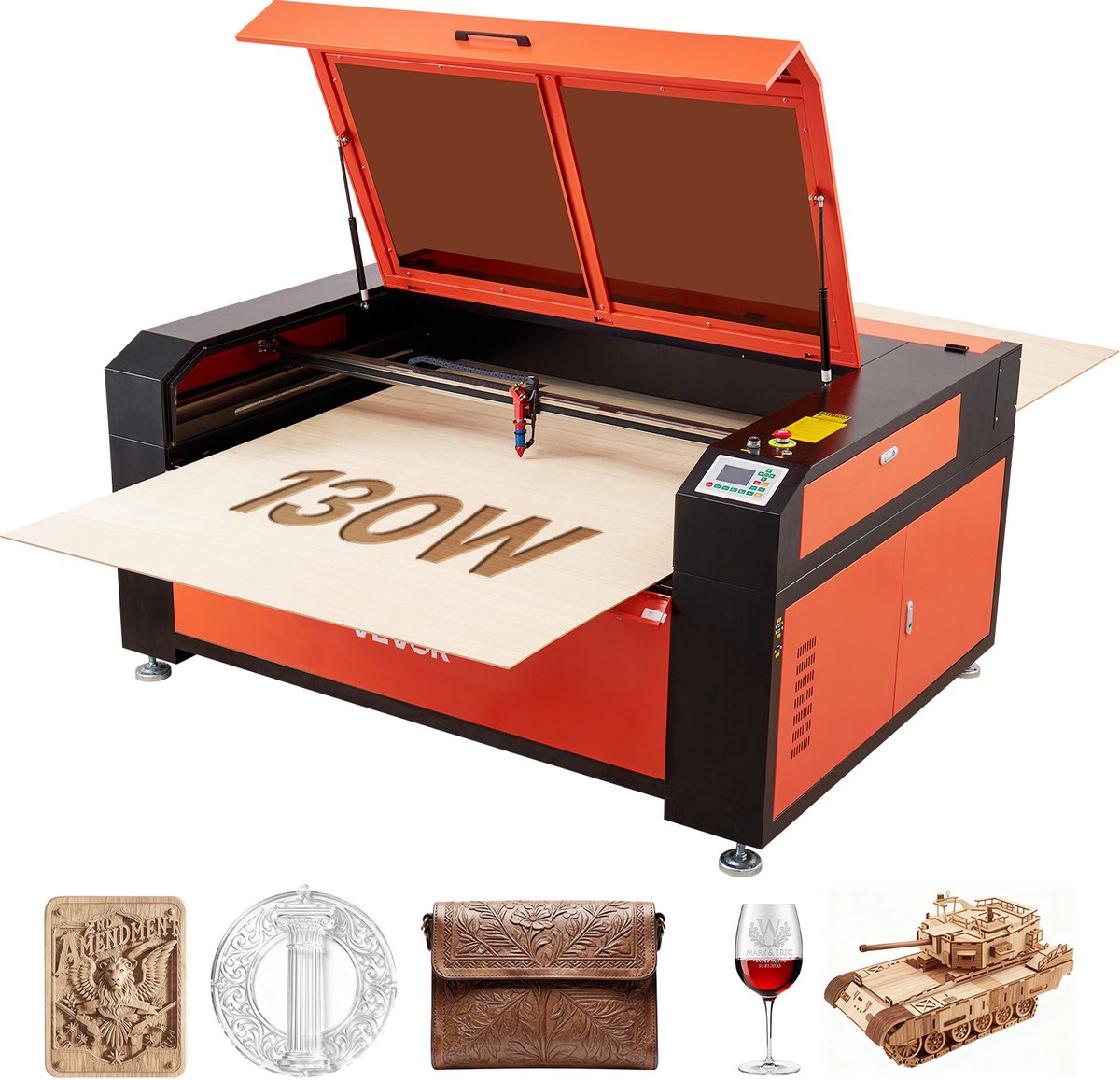 VEVOR CO2-lasergraveermachine 130 W, Werkgebied van 1400x900 mm, Lasergraveer- en Snijmachine met Waterkoeler, Tweewegs Luchttoevoer, Snelheid van 1200 mm/s, voor Hout, Acryl en Glas