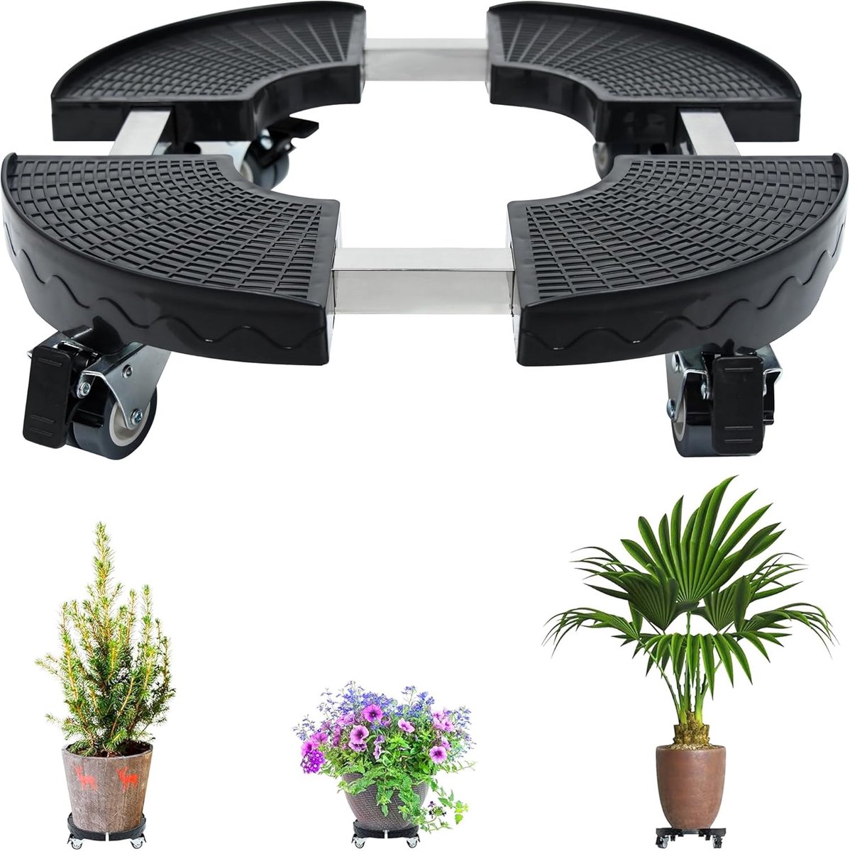 Plantroller Diameter 39-52 cm Verstelbare Bloemenroller Voor Planten met 360° Draaibare Wielen Transportmiddel voor Bloempotten Rolschotels Pallets voor Plantentransport Draagvermogen 300 Kg (Zwart) NAIZY