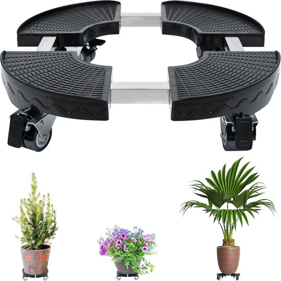 Plantroller Diameter 39-52 cm Verstelbare Bloemenroller Voor Planten met 360° Draaibare Wielen Transportmiddel voor Bloempotten Rolschotels Pallets voor Plantentransport Draagvermogen 300 Kg (Zwart) NAIZY
