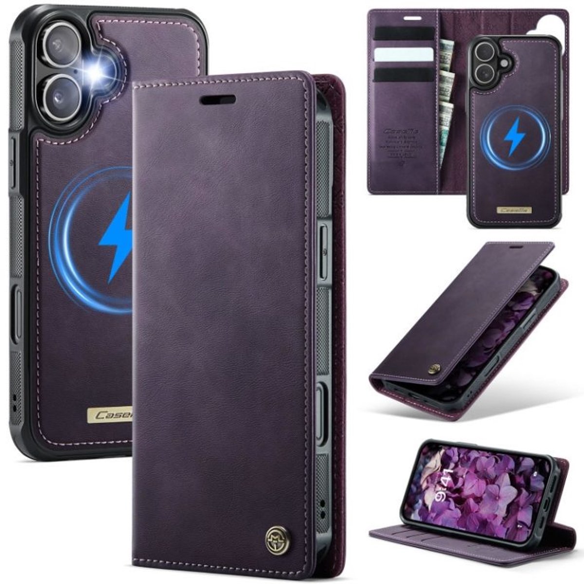 Luxe 2-in-1 Magnetische Afneembare Portemonneehoes + Backcover voor iPhone 17 _ Paars