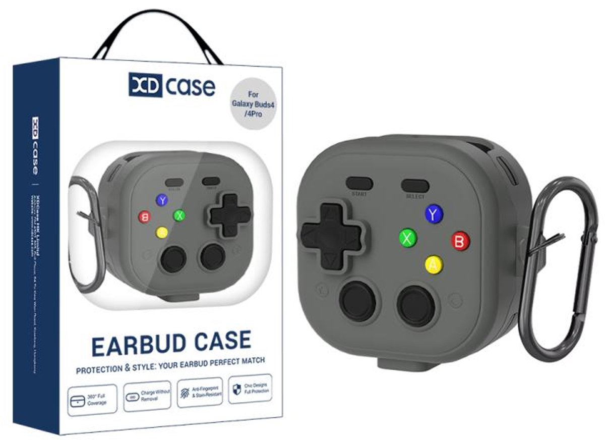XDcase - hoesje geschikt voor Samsung Galaxy Buds4 / 4 pro soft case cover - grijs - TPU hoesje Beschermhoes - Samsung Galaxy Buds 4 / 4 Pro Cover - Buds4 hoesje - Retro Game Console Design