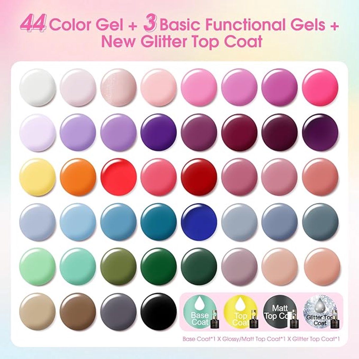 Nagellakset, 48 Stuks Wit Roze Paars Rood Groen Blauw Gel Nagellak