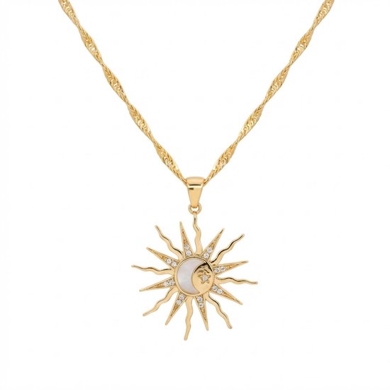 Goudkleurige ketting met zon en maan hanger – ketting voor dames – symbolisch ontwerp – ketting met hanger