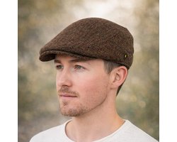 Hatman of Ireland Flat Cap Unisex Aran Whisky, bruin visgraat 100% Iers scheerwol maat S/M (56-58cm)