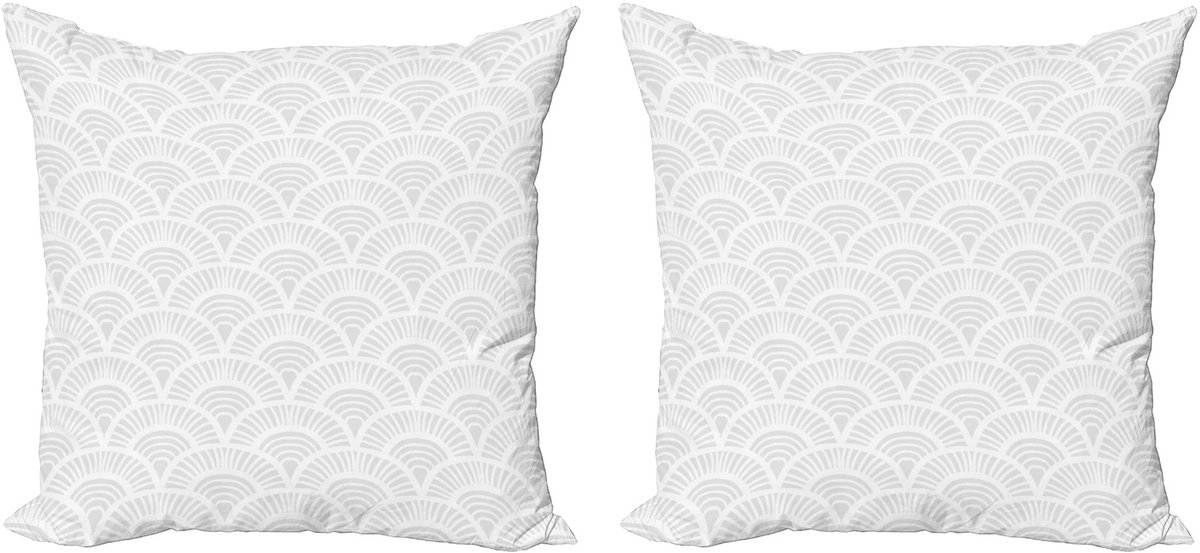 ABAKUHAUS Sierkussenhoezen in grijs en wit, set van 2, vintage cirkels, 45x45 cm, warm taupe wit