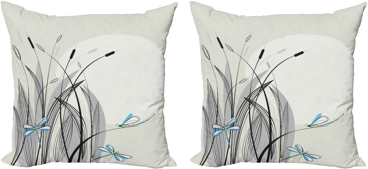 ABAKUHAUS Libellen Kussenhoes Set (2 stuks), Boho Natuur Lente, 40 cm, Grijs Aqua