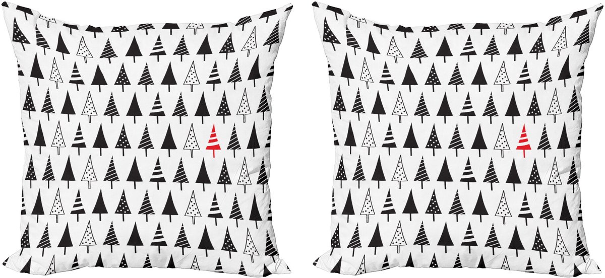 ABAKUHAUS Kerstkussenhoez set van 2, driehoekige dennenbom 45x45 cm, antracietgrijs, vermiljoen
