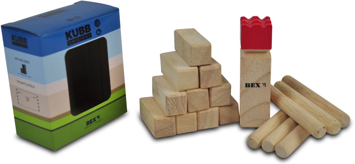 Bex Kubb Mini – Zweeds Vikingschaak – Tafelmodel & Decoratief Spel – Massief Rubberhout – Koning Met Rode Kroon – Vanaf 8 Jaar — afbeelding 3