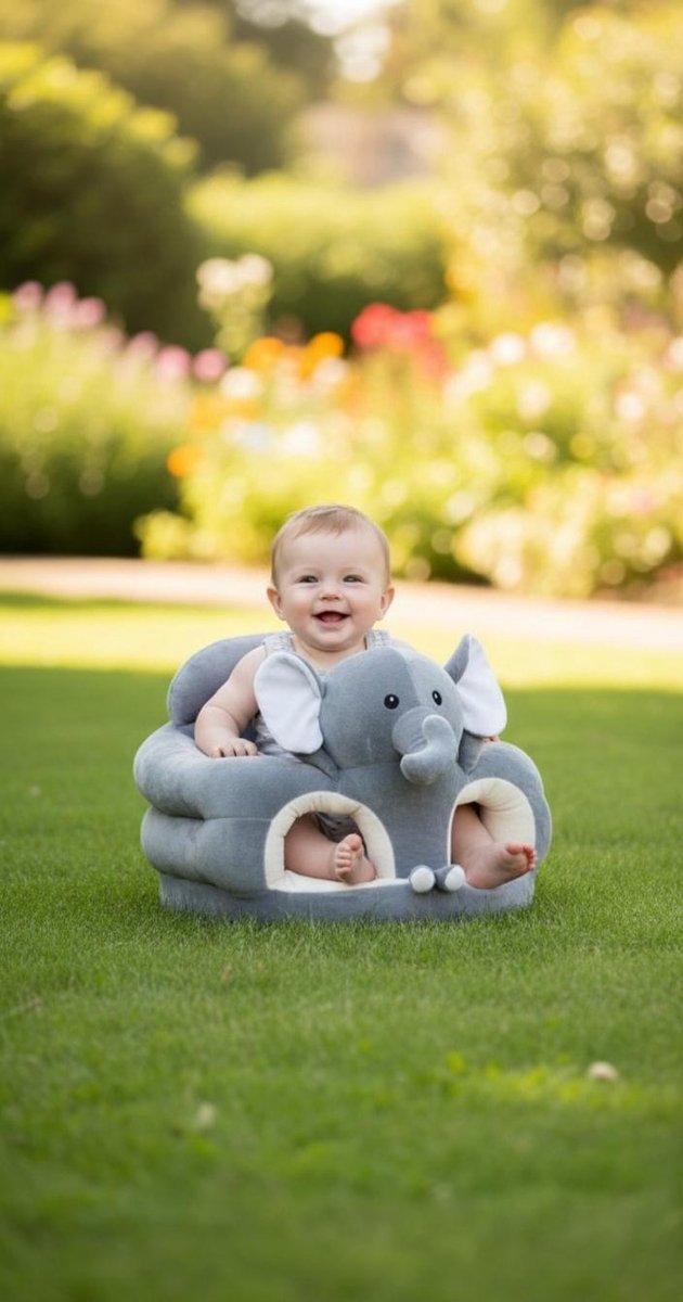 Mogi Products-Baby Zitzak Olifant - Comfortabele Floor Seat - Babyzitje met Rugsteun - Grijs/Pluche — afbeelding 4