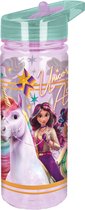 Unicorn Academy Tritan Drinkfles - 580 ml – Vaatwasserbestendig & BPA-vrij - Drinkfles voor kinderen – Transparant roze/Groen