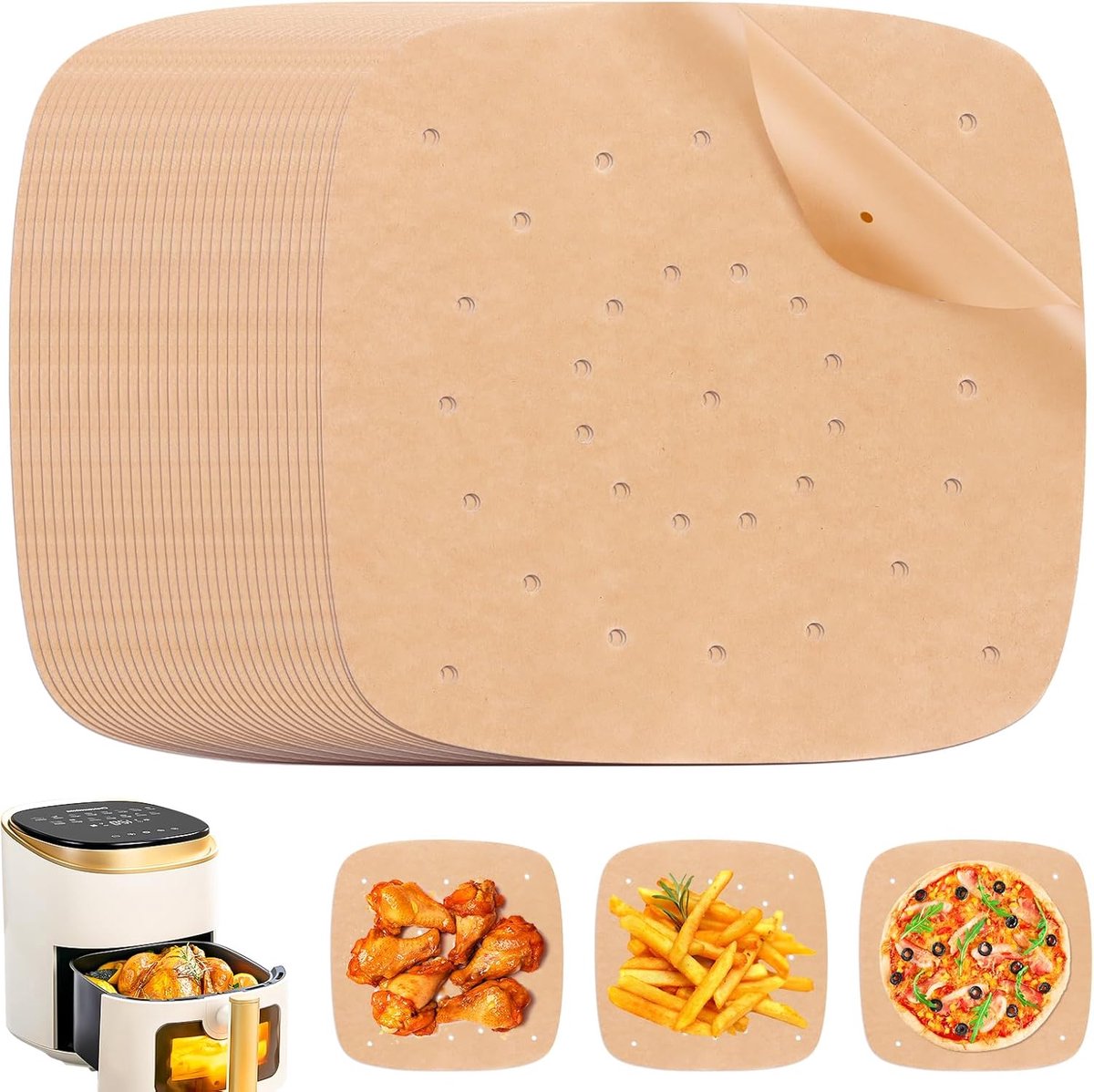 Imperatoris - Airfryer Bakpapier - 200 stuks Stoompapier - 21.5 cm - Airfryer en Pan - Wegwerp Airfryer - Voor knoedels, broodjes, Dim Sum - Accessoires voor de airfryer