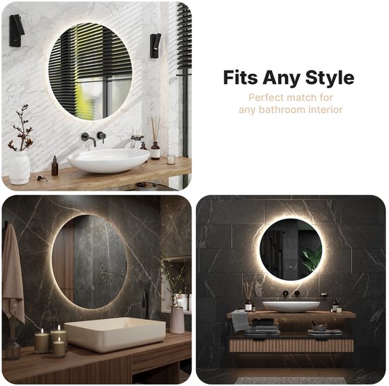 Mirlux Miroir de Salle de Bain avec Siècle des Lumières LED et Chauffage - Miroir Mural Rond - Miroir de Douche Anti Condensation - 80CM