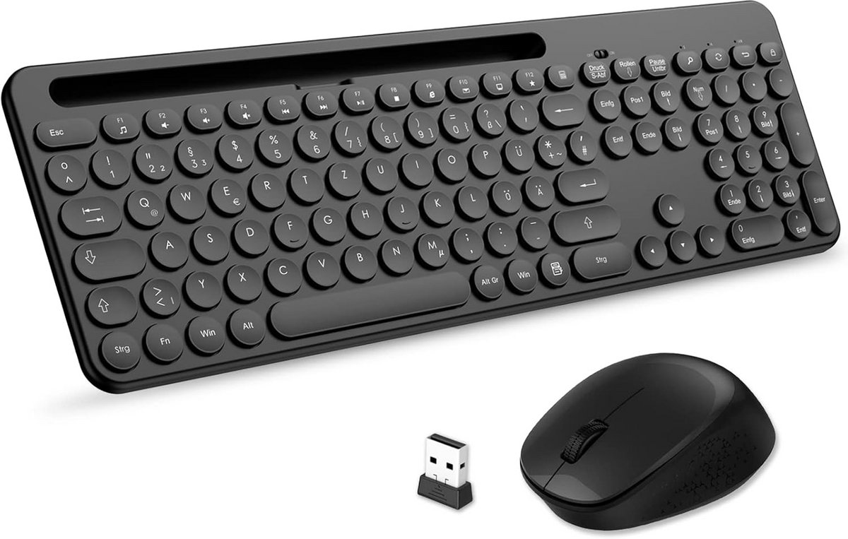 Ergonomische Draadloze Toetsenbord en Muis Set met Stille Klik en Duits QWERTZ Layout