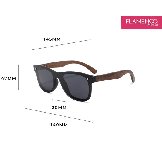 Lunettes de soleil sans monture FLAMENGO - Lunettes de soleil - Festival - Sport - Sports d'hiver - Plage - Lunettes de soleil de ski - UV400 - Polarisées - Convient aux femmes / hommes - Design élégant - Zwart avec pieds en bois - incl.