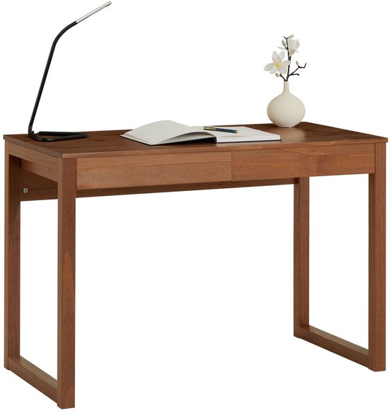 NOAH bureau van massief hout in kastanje, met 2 laden, grenen bureau in een eenvoudig Scandinavisch ontwerp