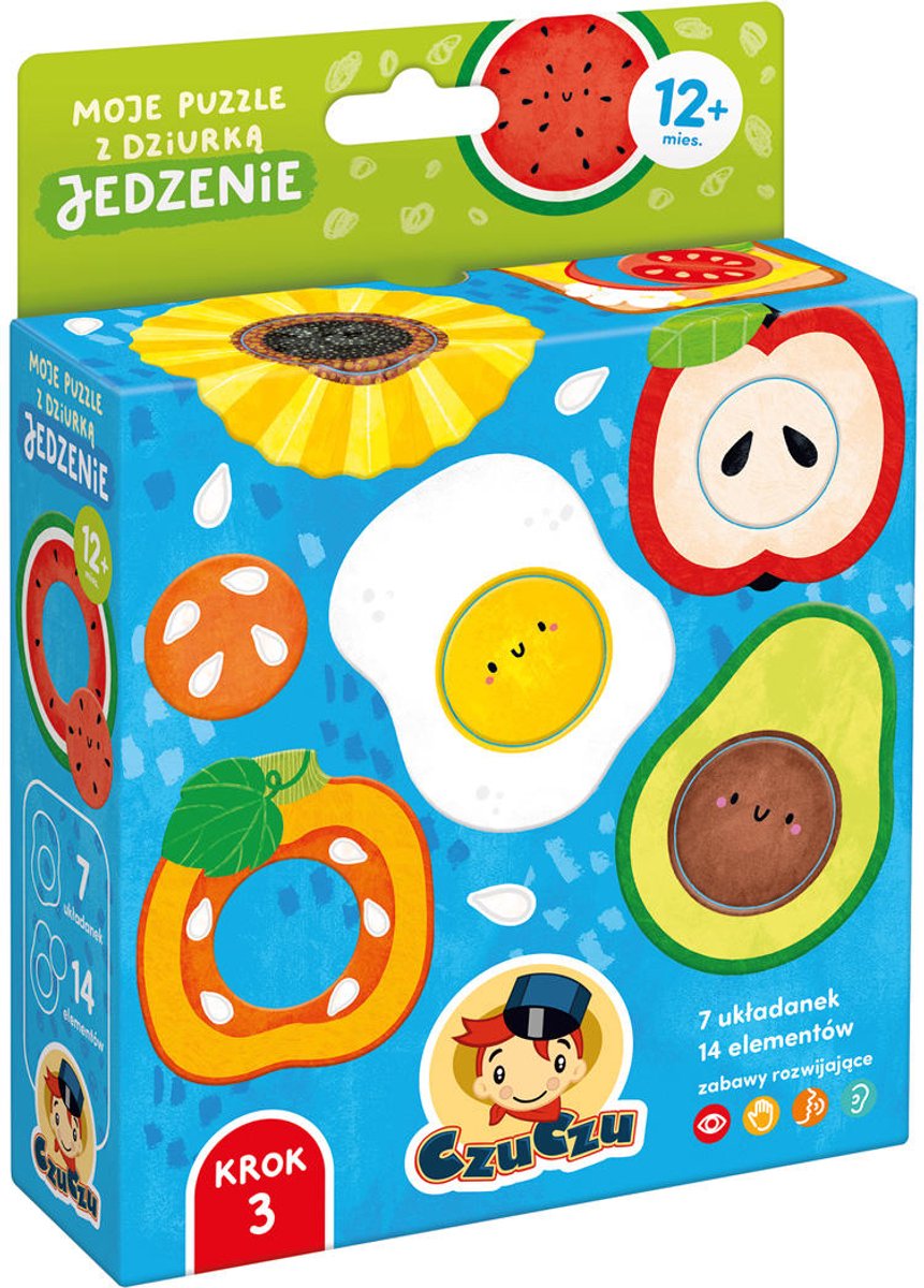 CzuCzu Mijn puzzel met gaatjes Voedsel 12 maanden+ - Puzzel met 12 elementen