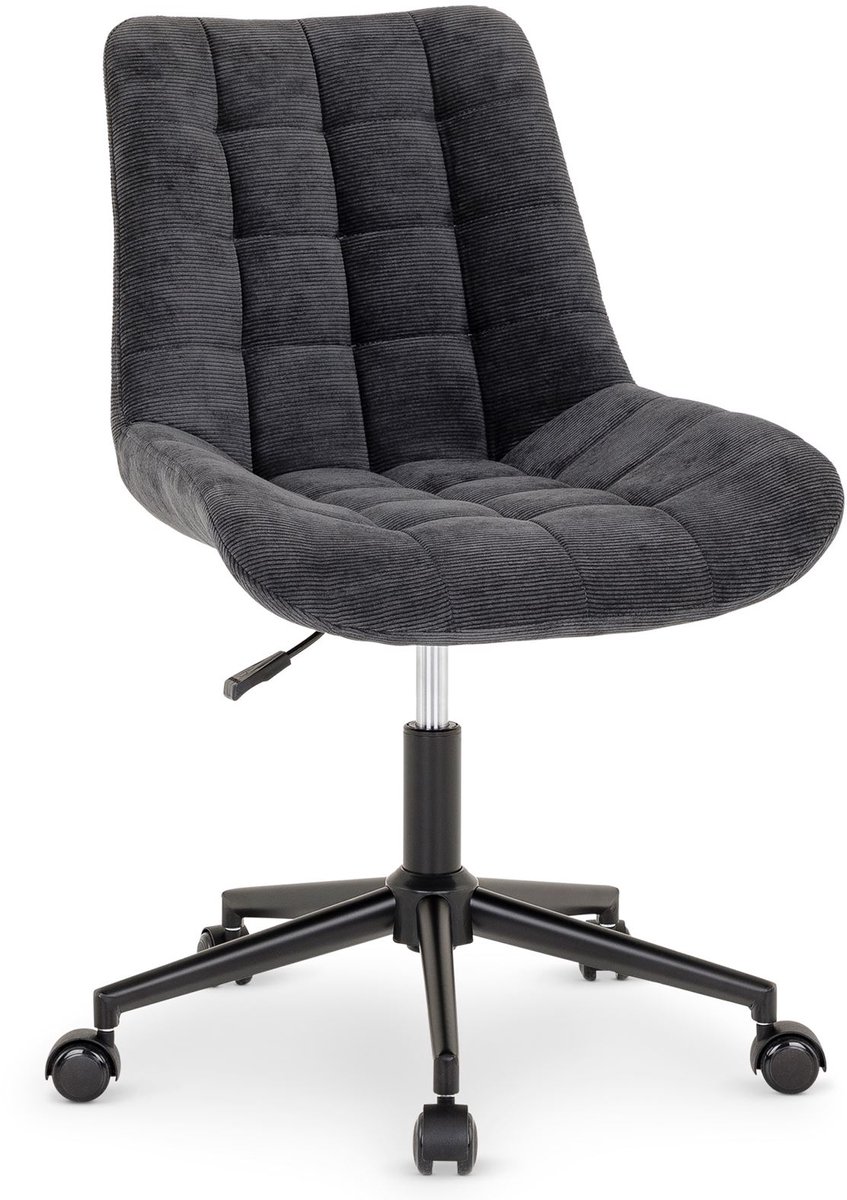 Bureaustoel VASILO in hoogte verstelbaar, zwart - bureaustoel met zwart metalen frame, bureaustoel met 5 dubbele zwenkwielen, draaibare computerstoel met comfortabele bekleding van zitting en rugleuning - main image