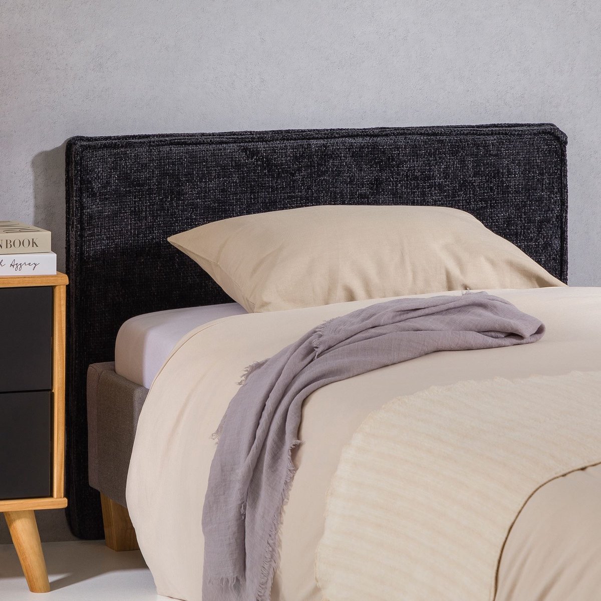 Hoofdbord YOLAN gestoffeerd 90cm zwart - Hoofdbord met hoogwaardige stoffen bekleding zacht, wandbescherming gezellig bed hoofdbord - Hoofdafbeelding