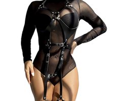 Subblime - Full Body Harnas With Leather Buckles Black One Size
