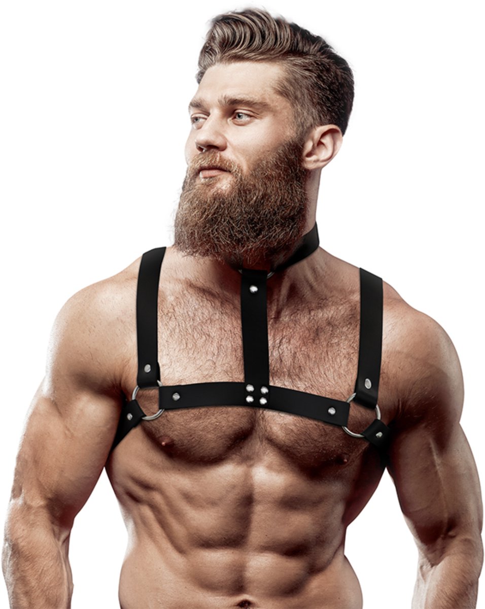 Fetish Submissive Attitude - Adjustable Eco-Leather Chest Harnas With Necklace For Men