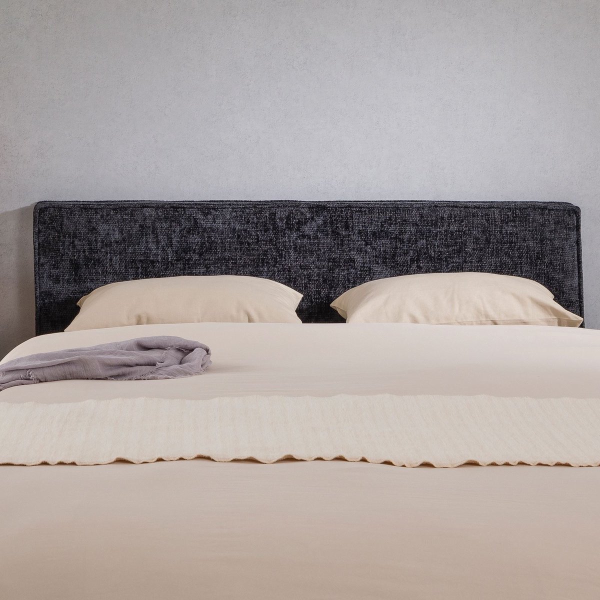 Hoofdbord ELOWA 160cm in zwart - gestoffeerd hoofdbord met hoogwaardige bekleding van zachte stof, bedachterwand, gezellig bedhoofdbord - belangrijkste afbeelding