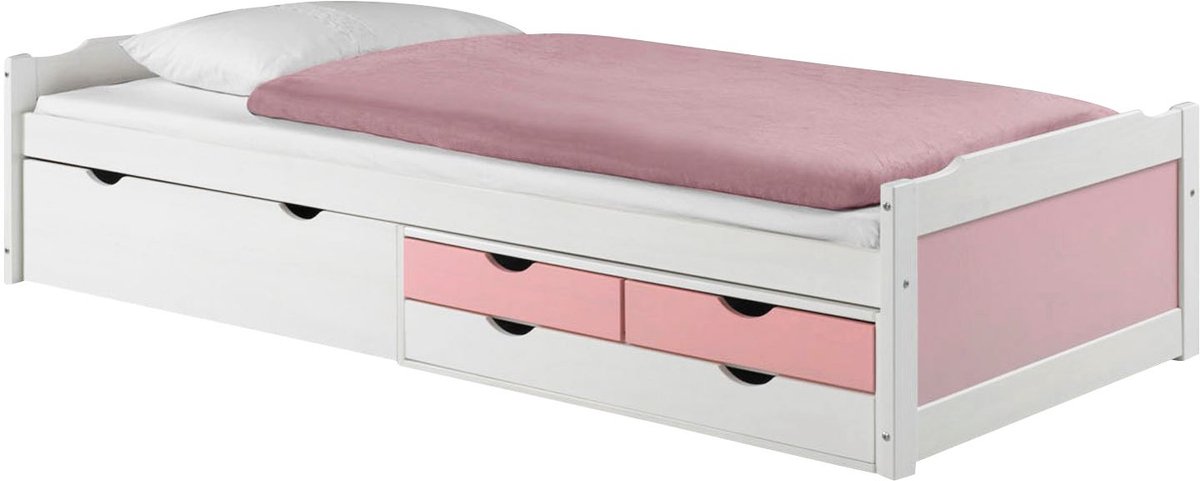 Functioneel bed Stapelbed Ladebed ANDREA wit-roze