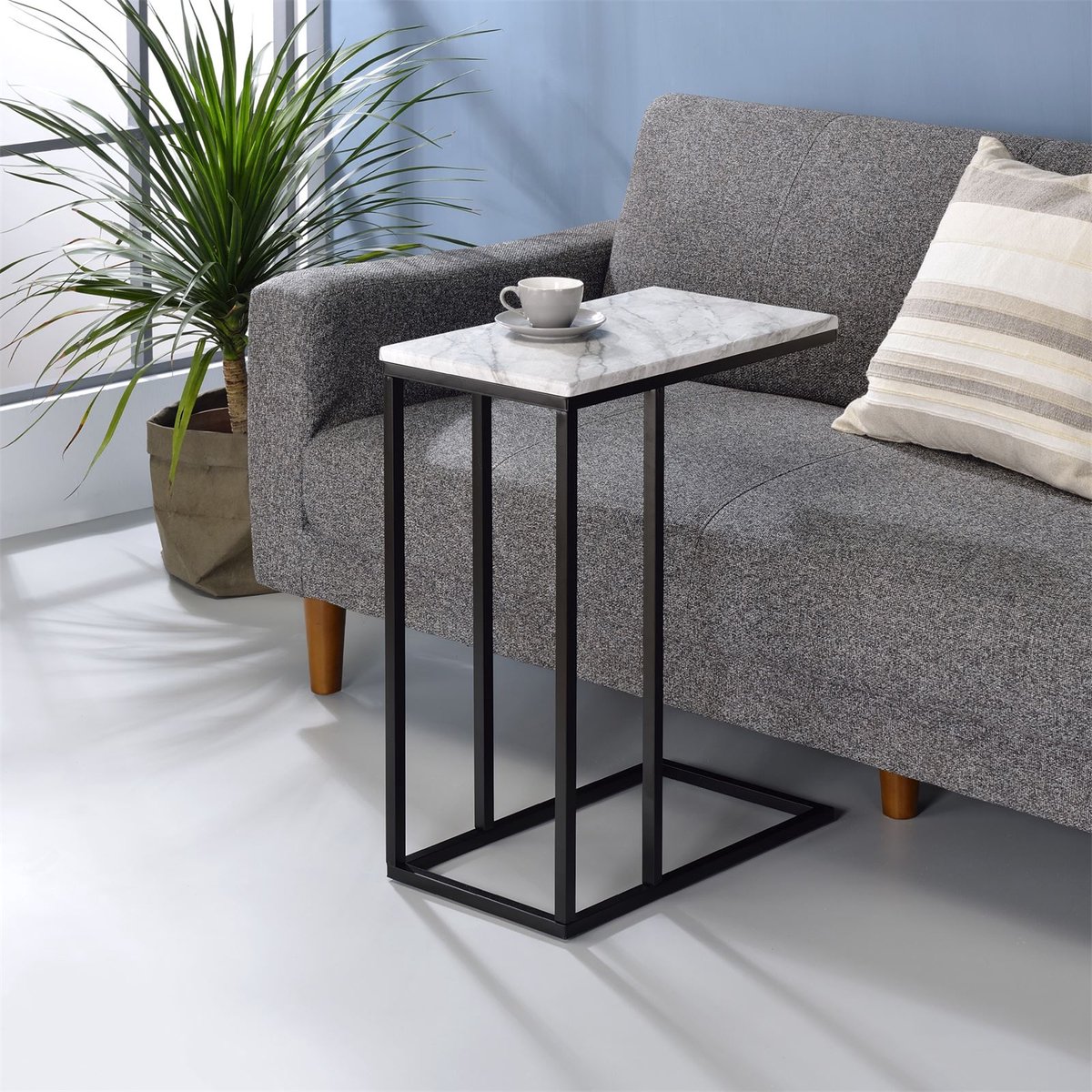 Salontafel bijzettafel DEBORA rechthoekig blad MDF decor marmer wit