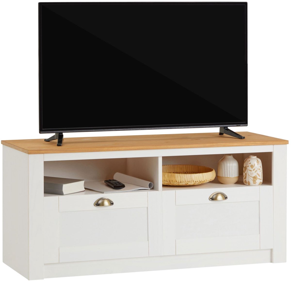 IDIMEX TV-lowboard BOLTON 110 cm met 2 lades - wit/bruin