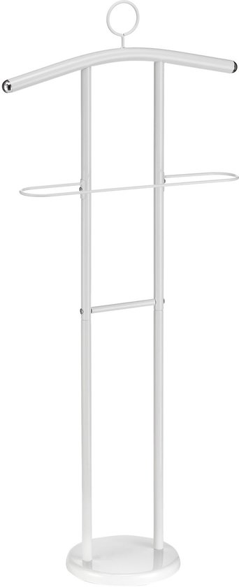 Wit kledingrek met kleerhanger en broekenrek.