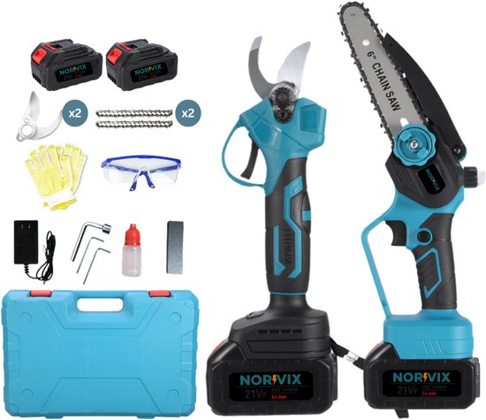 Norvix® Elektrische Snoeischaar & Mini Kettingzaag Set