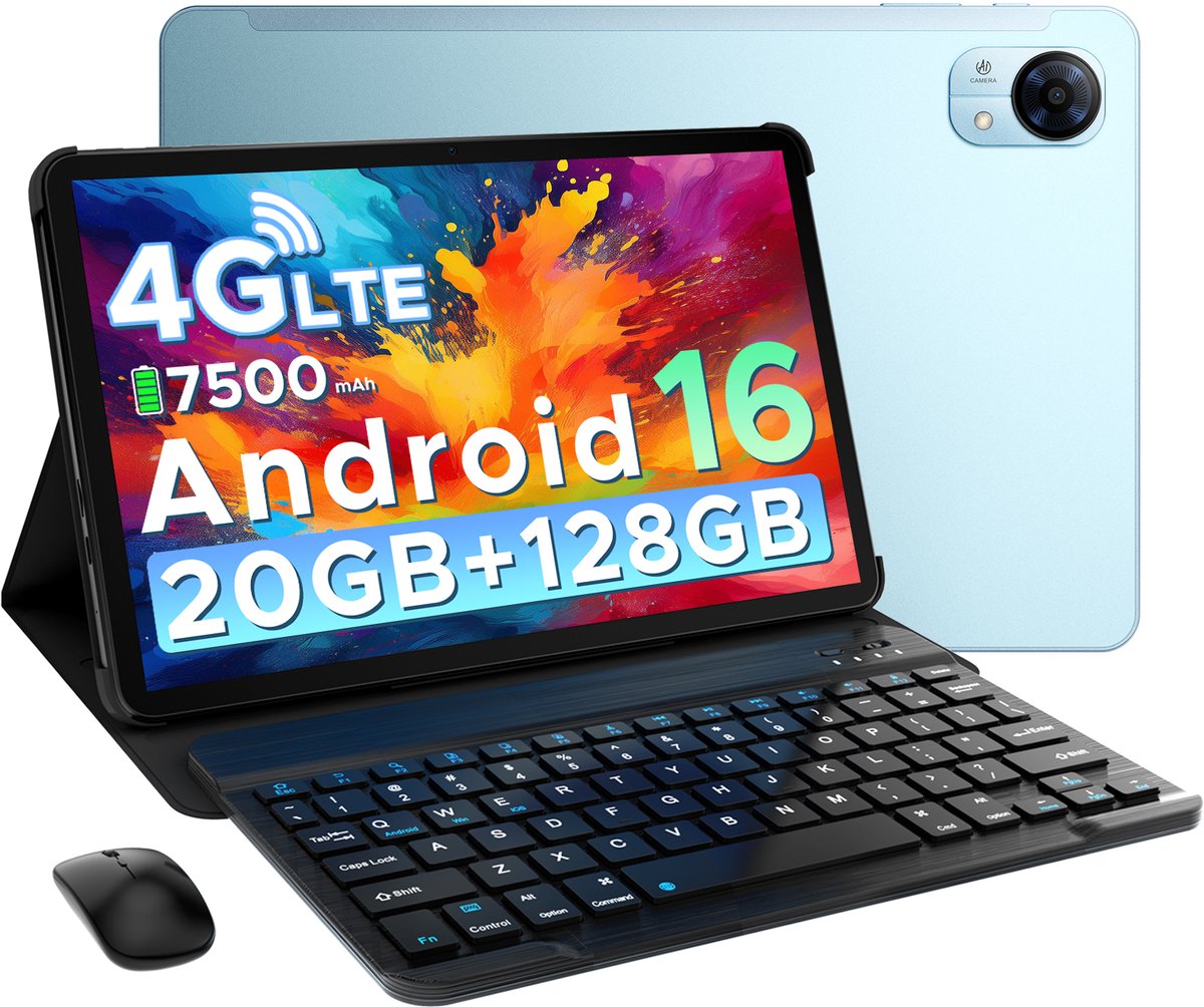 DOOGEE Tab G5 VIP - Tablet - 20GB + 128GB (2TB TF) - 4G LTE - Android 16 - 10 inth 120Hz IPS HD - Unisoc T7200 - 7500mAh - 2 Lautsprecher - Widevine L1 - Face ID - GPS -Met toetsenbord, muis, stylus, koptelefoon