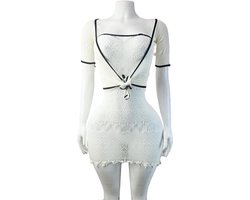 BamBella ® - Panty pak -Onesize - rok top suite set - Dames - Onesize - Erotische jumpsuit van kant erotische lingerie doorzichtig wit