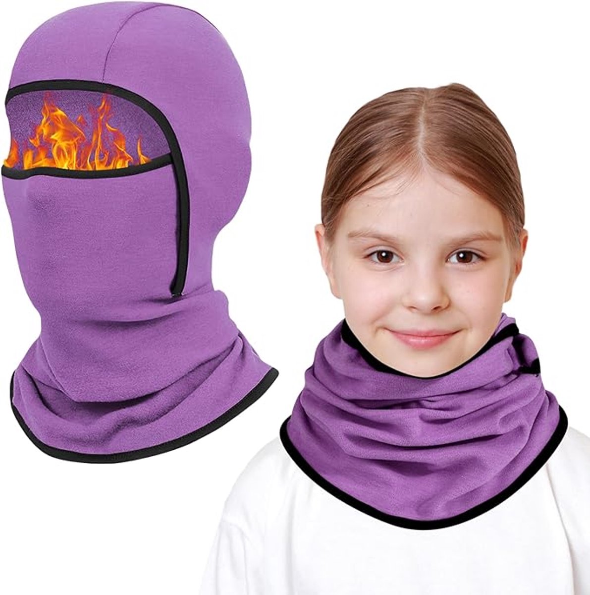 Famanu Thermische bivakmuts voor kinderen multifunctioneel winddicht warm skimasker fietsen bivakmuts volledige gezichtsbedekking onder helm Paars