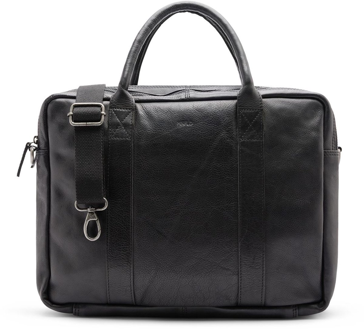 Manfield - 18 inch zwarte leren laptoptas