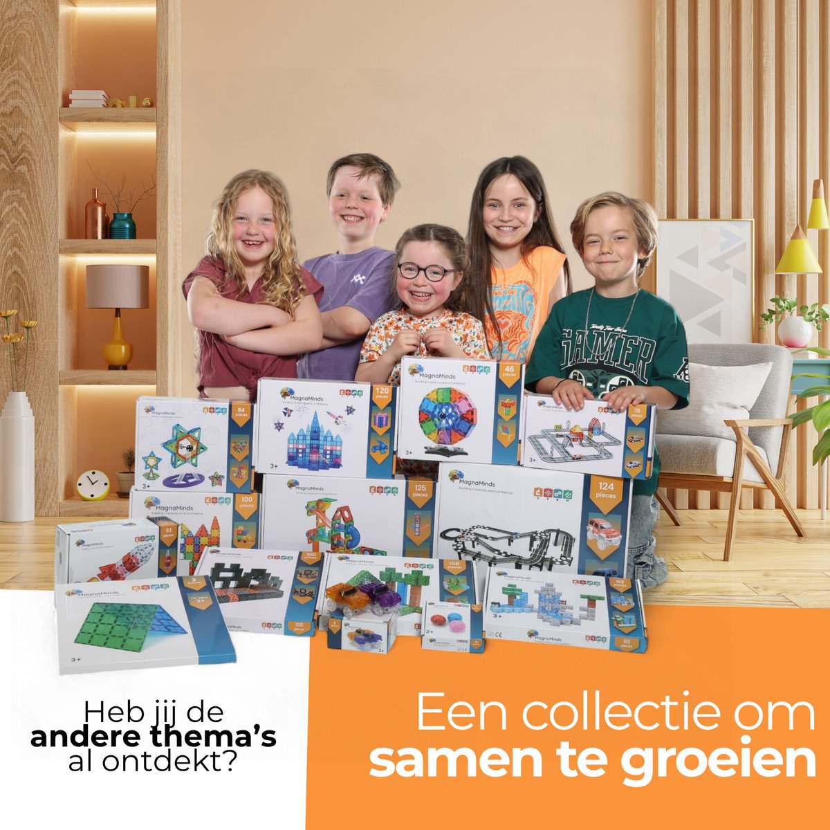 Magna Minds - Magnetic Tiles - Magnetisch Speelgoed - 100 stuks - Constructie speelgoed - Magnetische tegels - Montessori speelgoed - Magnetic toys - Magnetische bouwstenen - Speelgoed Kinderen — afbeelding 4