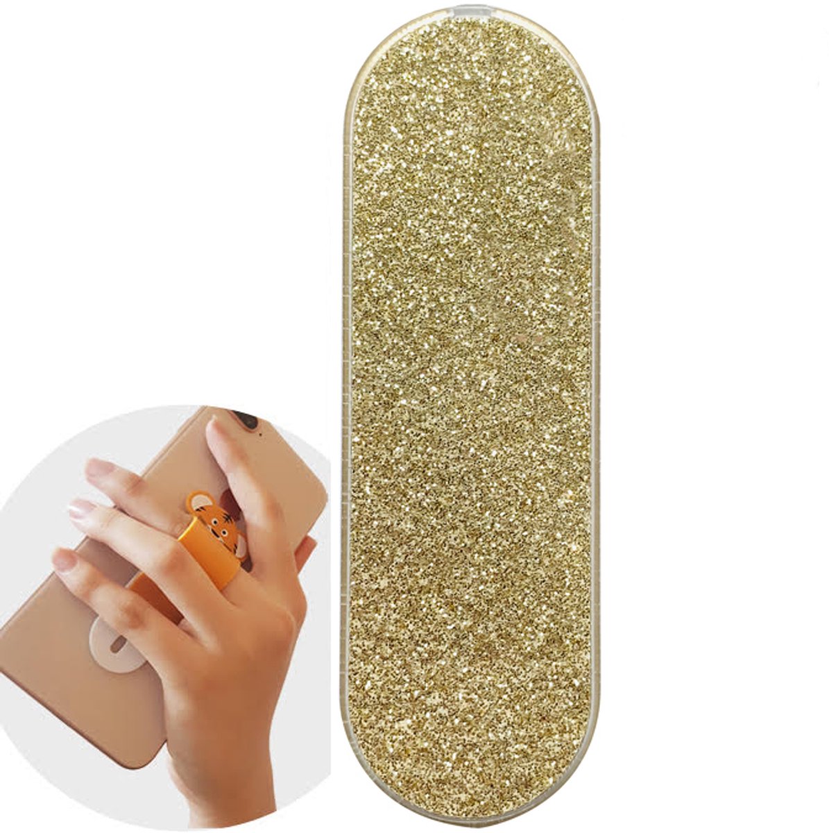GadgetKing Vinger Grip houder – verstelbare flexibele GSM vingerhouder / Telefoonring grip / vingerhouder / telefoonring standaard / selfiehouder / telefoonhouder / ringhouder / telefoonstandaard – GLITTERS GOUD