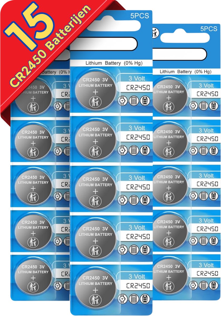 Maxenza CR2450 Lithium Batterijen - 15 Stuks - Knoopcel Batterijen - 3 Volt