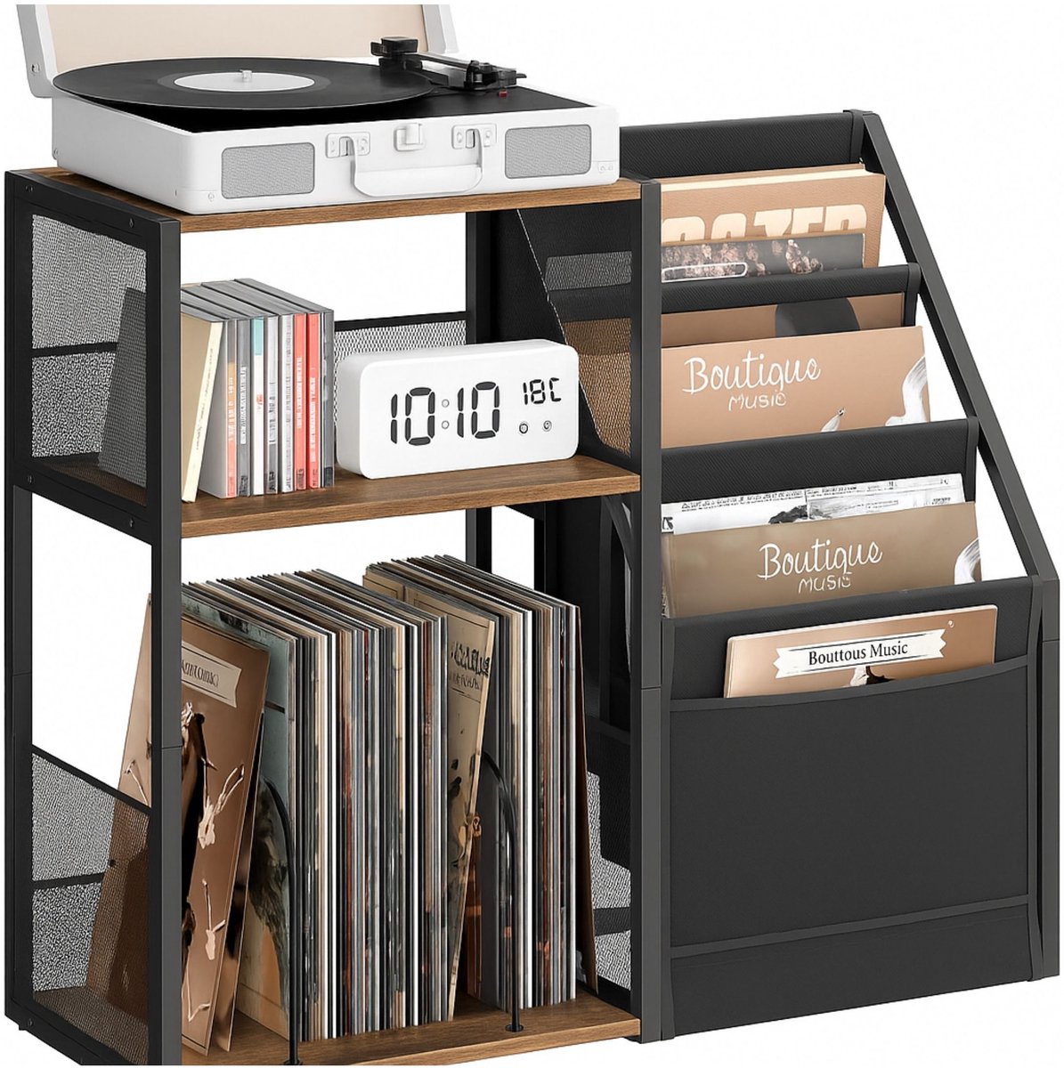 Signature Home LP Opbergsysteem – Vinyl Opbergkast - Platenrek – Platenspeler Meubel met Opbergruimte – LP Kast voor ±140 Platen – Platenspeler Standaard – Hout Metaal – Bruin Zwart – 30x81x69 cm