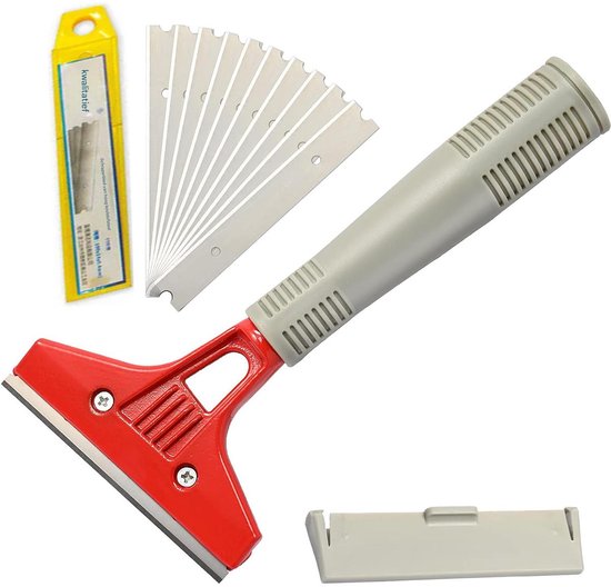 Gsedaox-Schraper-Verfkrabber-Glasschraper-RVS-universeel-10 x reservemessen-Lijmverwijderaar-Schoonmaakschraper-rood